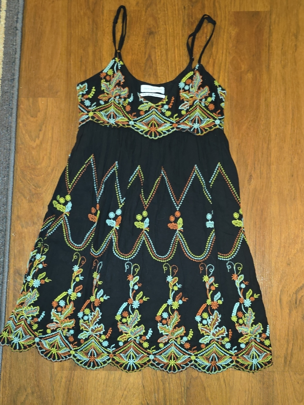 Black Embroidered Sundress with Multicolor Floral Accents